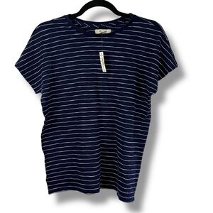Madewell Navy White Stripe Cotton Tee XS  Classic‎ Casual NWT